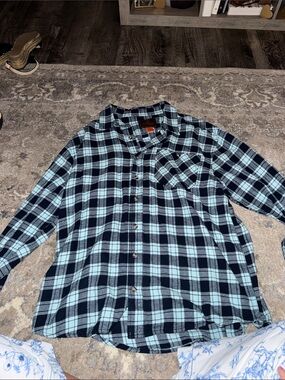 Men's Black and Light Blue Plaid Button-Down Shirt
